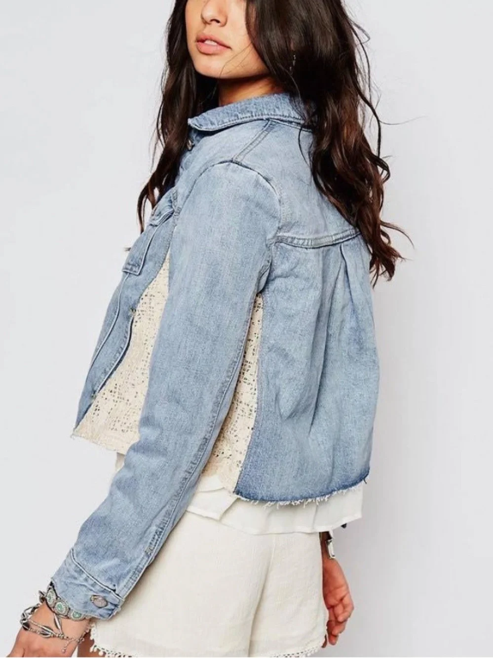 Free People Denim & Lace Jacket #31 - Picture 2 of 7